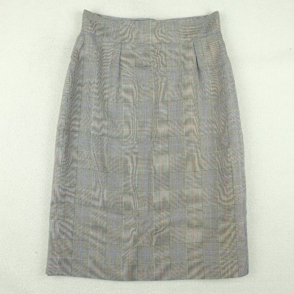 Vintage Womens Straight Skirt 10 Gray Houndstooth Check Midi Pleated Classic 80s - Picture 5 of 14